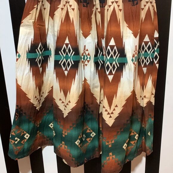 1994 Vintage Western Aztec Southwest Printed Cotton Maxi Full Circle Skirt Small - Picture 3 of 11